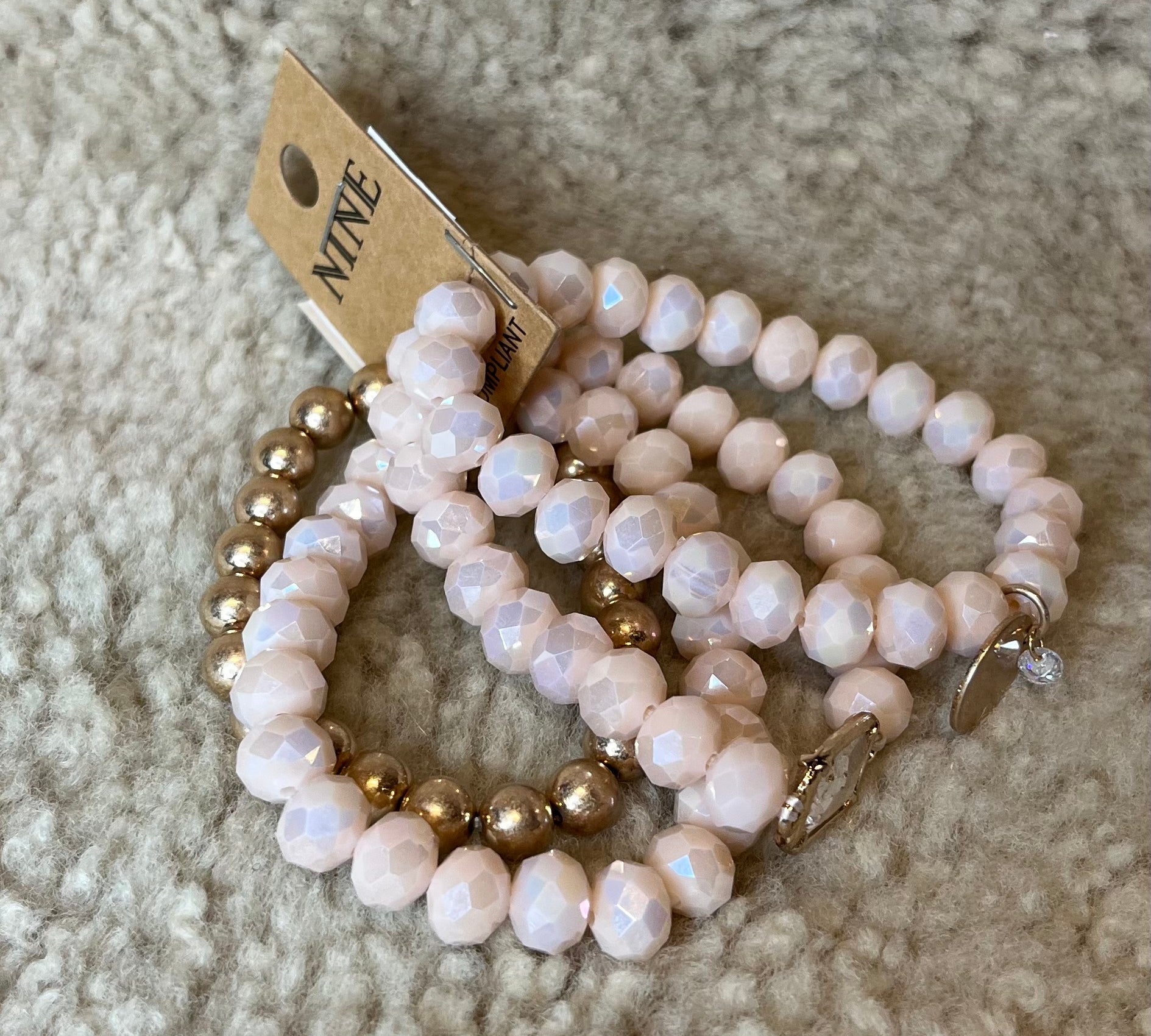 Multi Crystal Coin Charm Bracelet Set