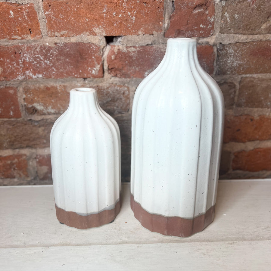 White/Terracotta Ribbed Vase