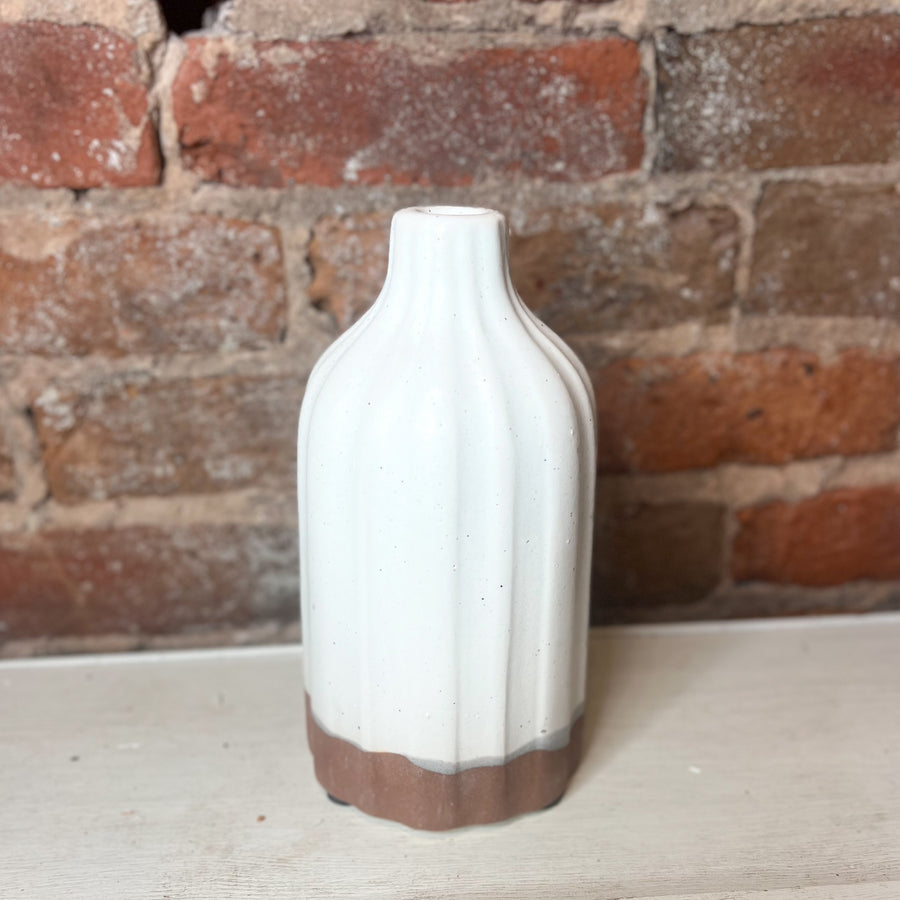 White/Terracotta Ribbed Vase