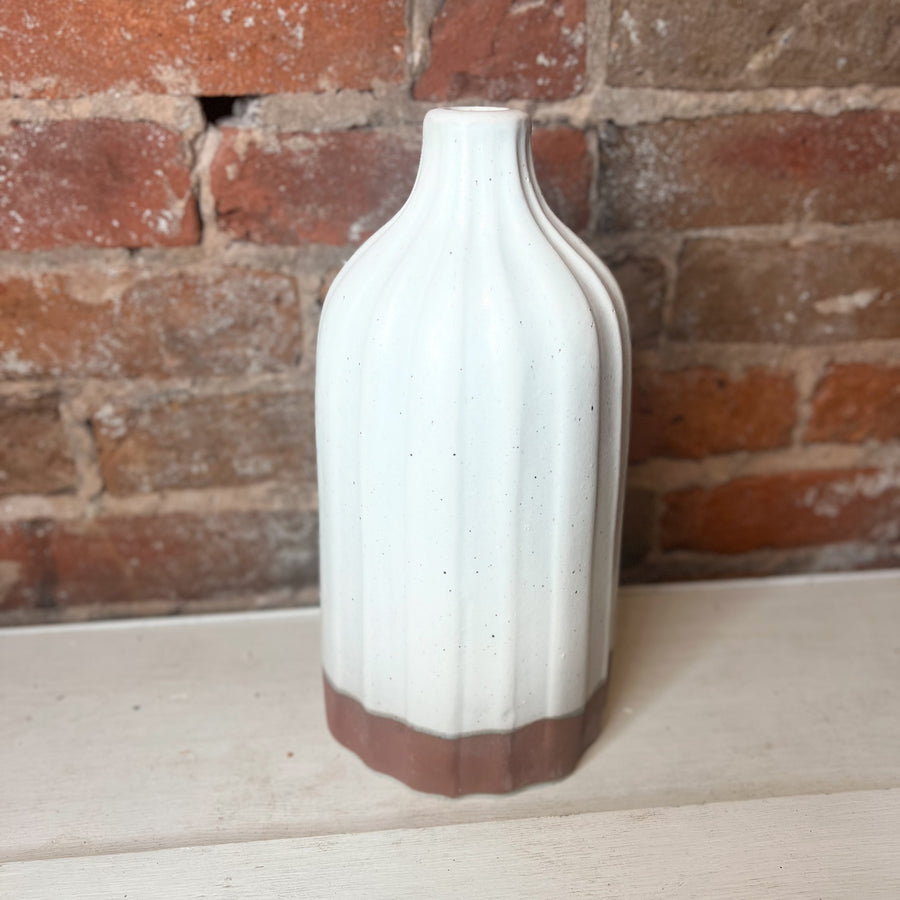 White/Terracotta Ribbed Vase