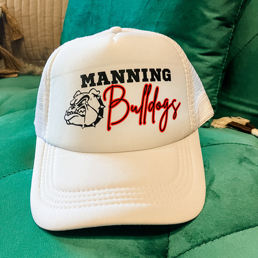 White Manning Bulldog Foam Trucker Hat