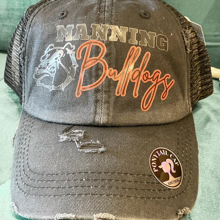 Manning Bulldog Distressd Ponytail Hat