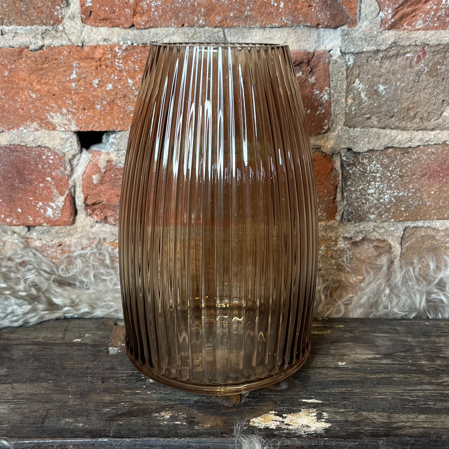 Ribbed Amber Glass Vase