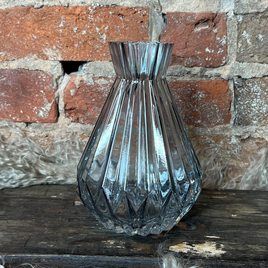 Gray Ribbed Glass Vase 6.5"