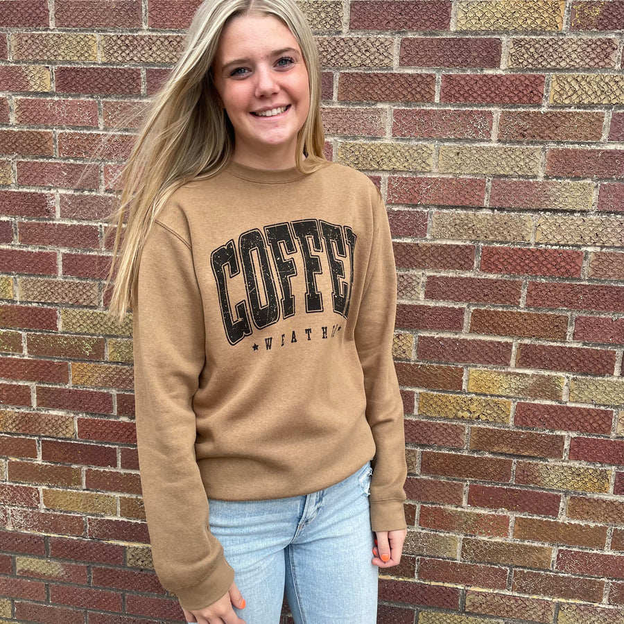 Distressed Coffee Weather Crew Sweatshirt