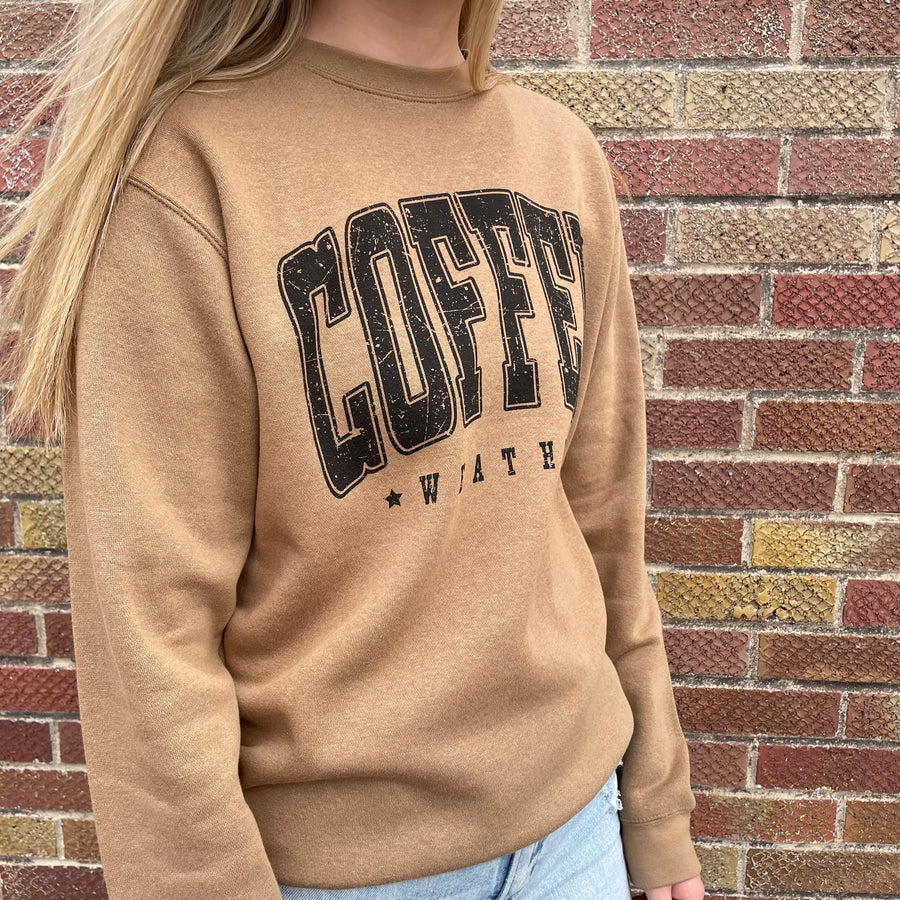 Distressed Coffee Weather Crew Sweatshirt