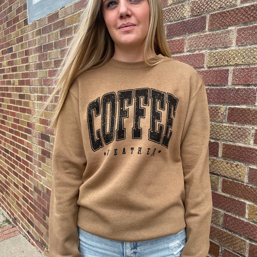 Distressed Coffee Weather Crew Sweatshirt