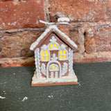 Brown Lighted Frosted Gingerbread House Orn 4.25”