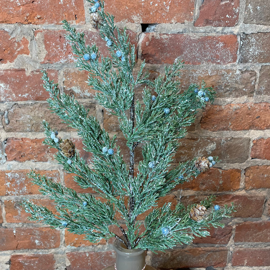 Frosted Juniper Pinecone/Berries Spray 25”