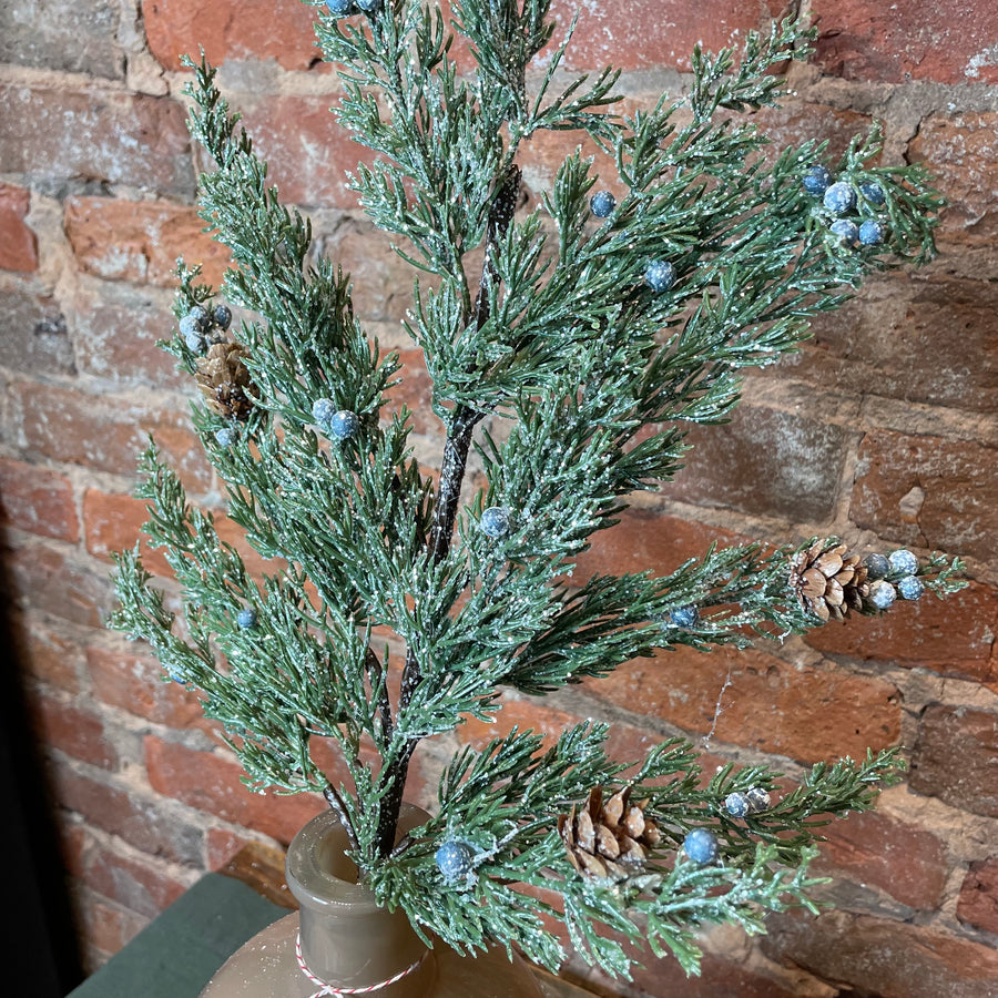 Frosted Juniper Pinecone/Berries Spray 25”