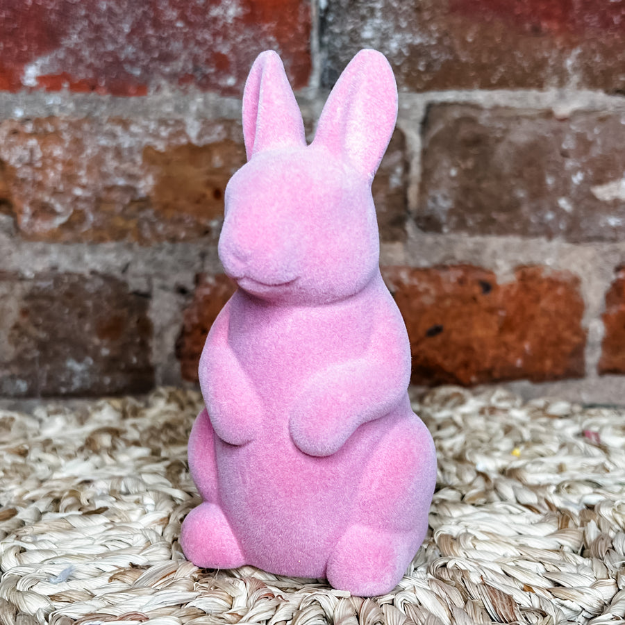 Pink Flocked Bunny Figurine