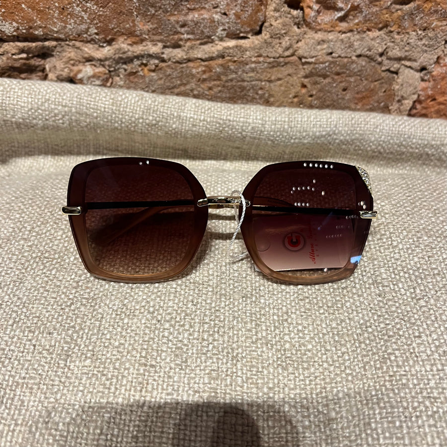 Square Sunglasses w/Rhinestone Detail