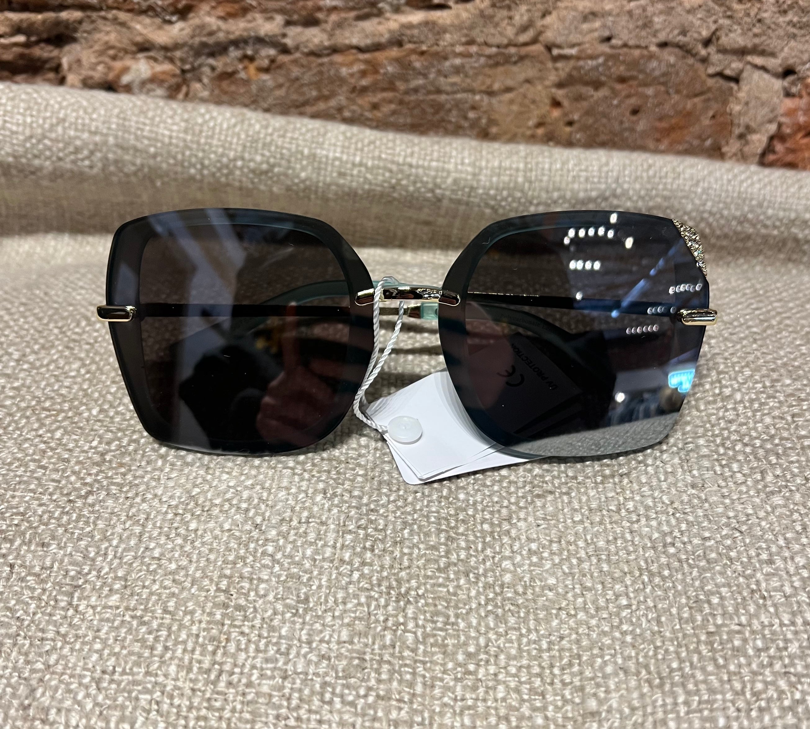 Square Sunglasses w/Rhinestone Detail