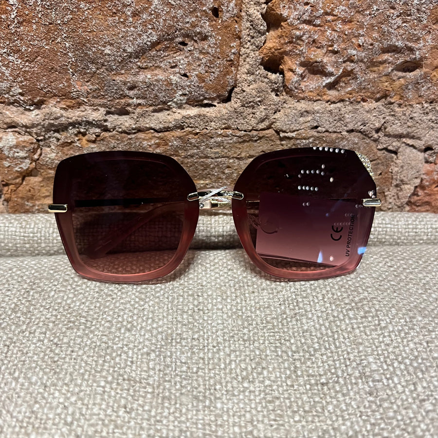 Square Sunglasses w/Rhinestone Detail