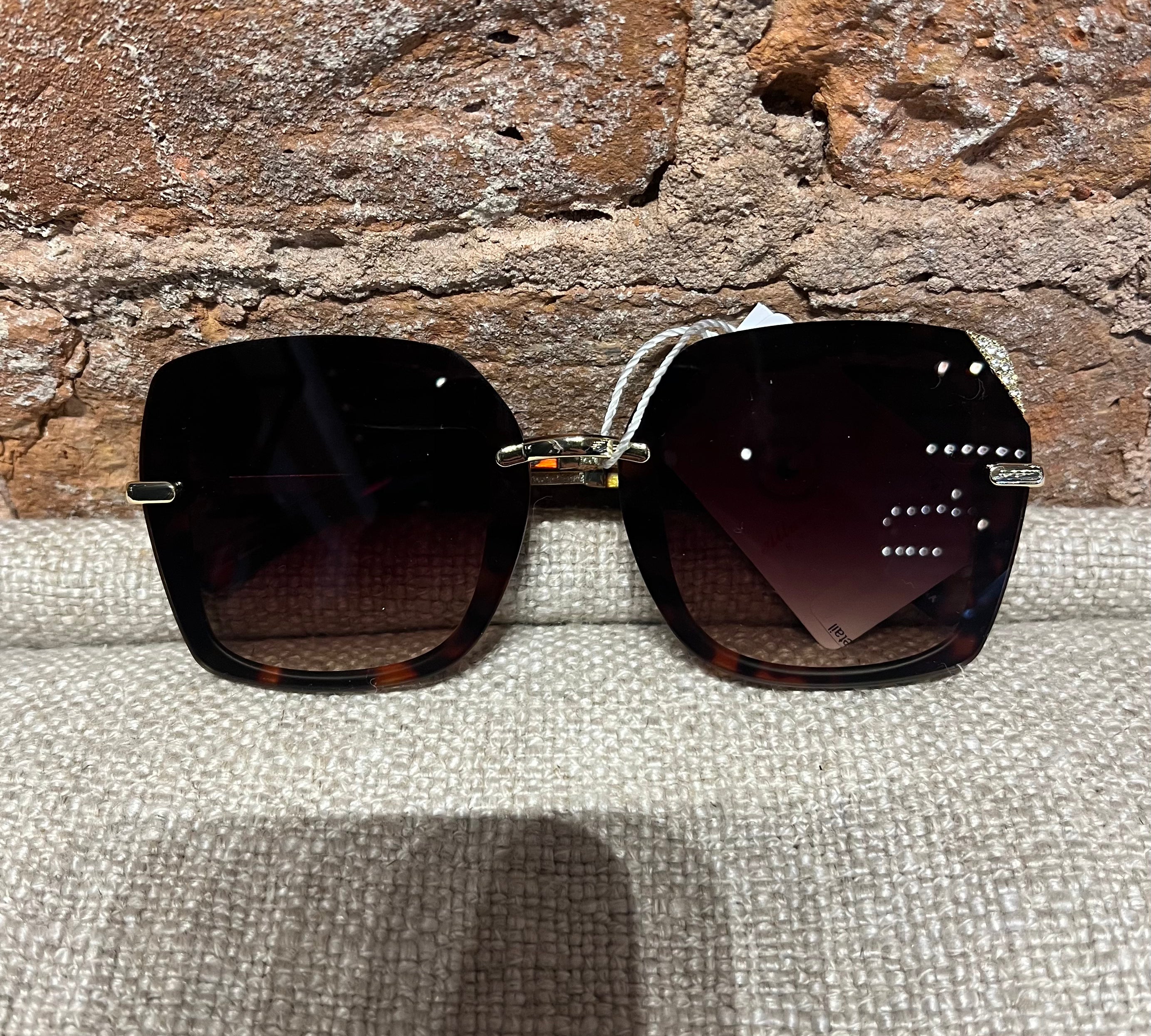 Square Sunglasses w/Rhinestone Detail