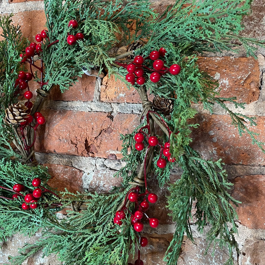 Pinecone & Red Berry Wreath 17.5"