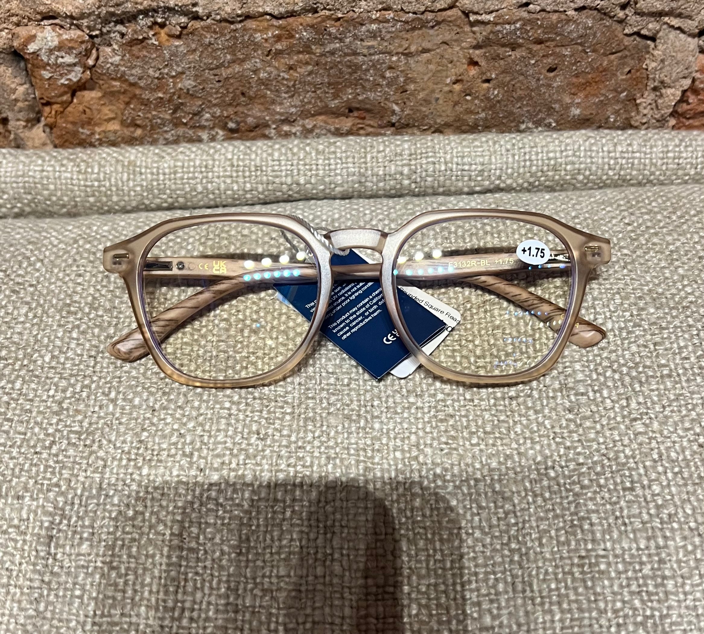 Unisex Wood Grain Rounded Square Reading Glasses