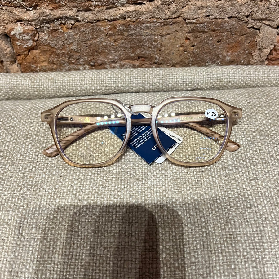 Unisex Wood Grain Rounded Square Reading Glasses