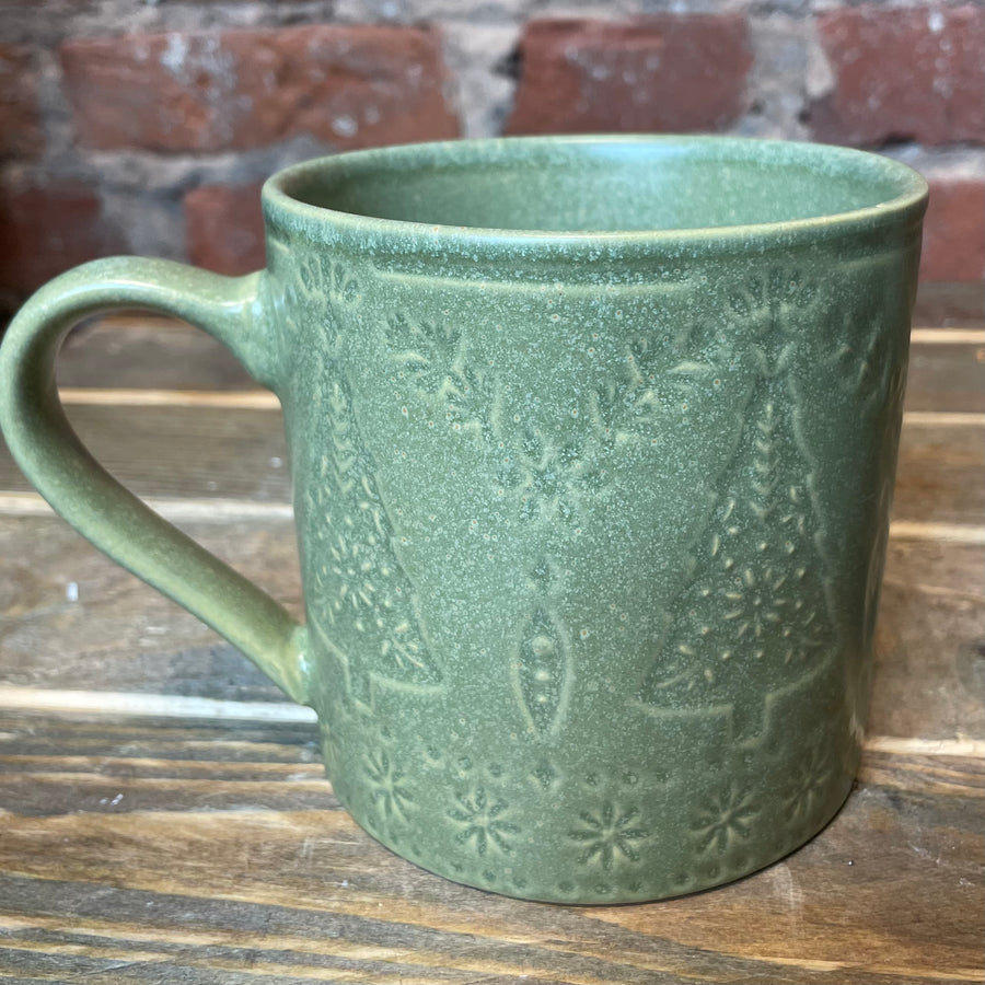 4” Holiday Debossed Stoneware Mug