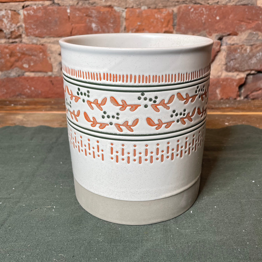 Hand Stamped Stoneware Crock w/ Pattern 6.25”