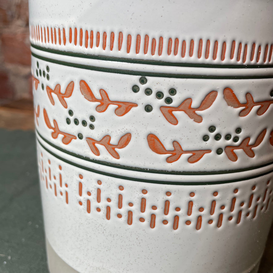 Hand Stamped Stoneware Crock w/ Pattern 6.25”