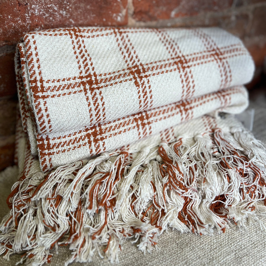 Burnt Orange Plaid Throw 50x60"
