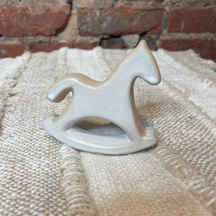 White Stoneware Rocking Horse 3.5”x3.25”