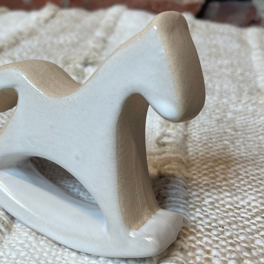 White Stoneware Rocking Horse 3.5”x3.25”