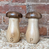 Rubberwood & Walnut Mushroom S&P Shakers