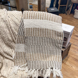 Woven Cotton Throw w/Stripes & Fringe 60"x50"