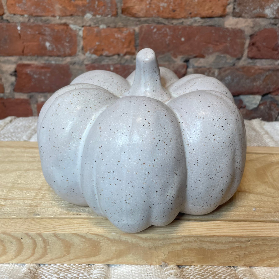 Cream Speckled Stoneware Pumpkin 7.75”