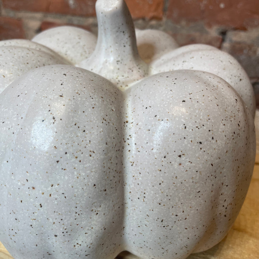 Cream Speckled Stoneware Pumpkin 7.75”