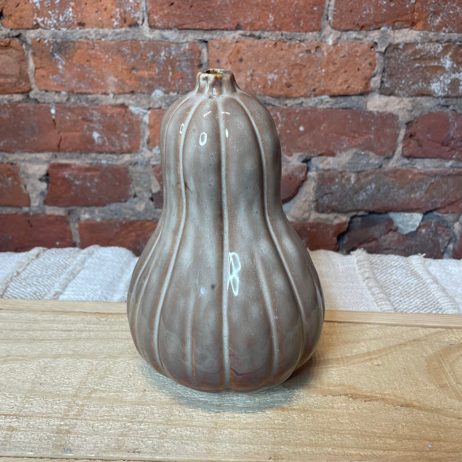 Brown Reactive Glaze Stoneware Gourd Shaped Vase 5x7.5”