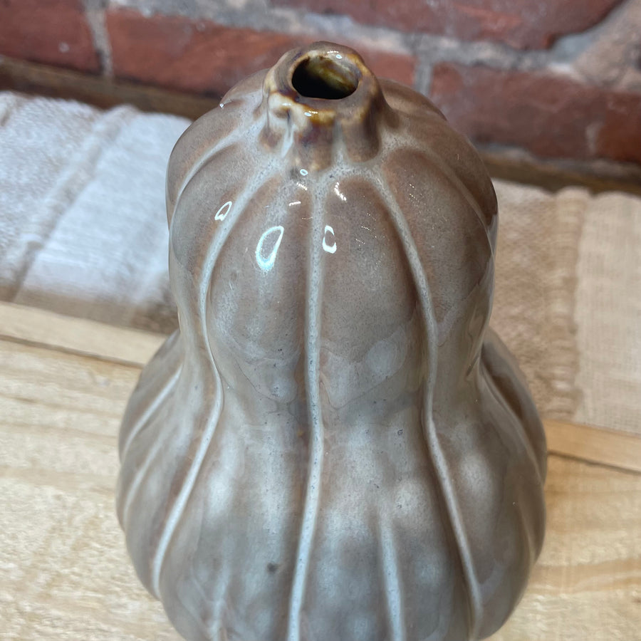 Brown Reactive Glaze Stoneware Gourd Shaped Vase 5x7.5”