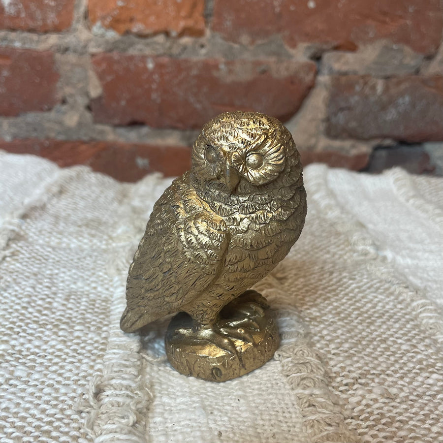 Antique Gold Resin Owl 3.5”