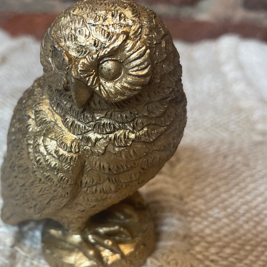 Antique Gold Resin Owl 3.5”