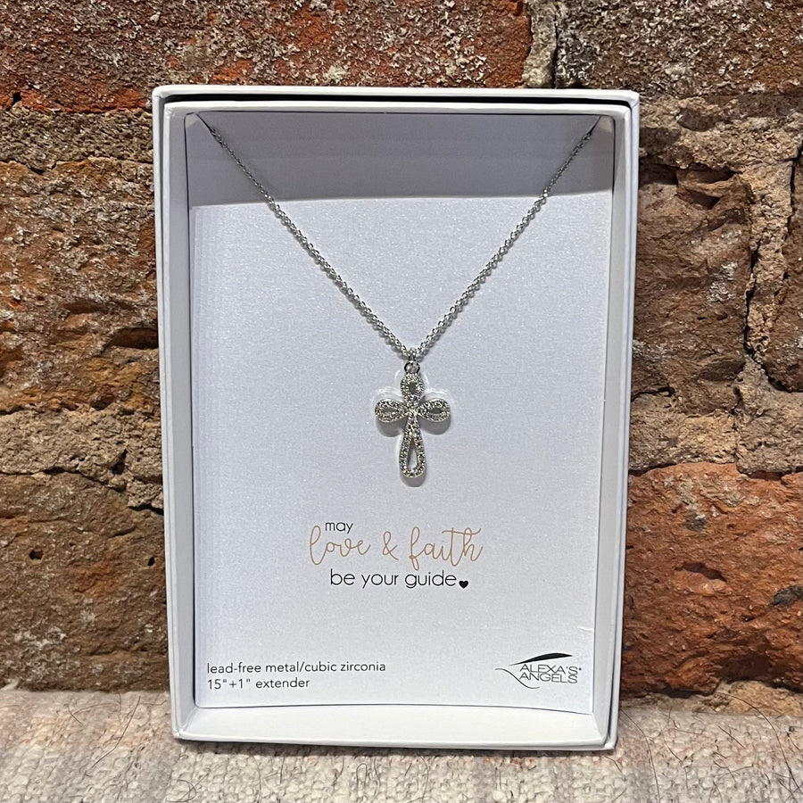 Love/Faith Pave Cross Necklace 15"