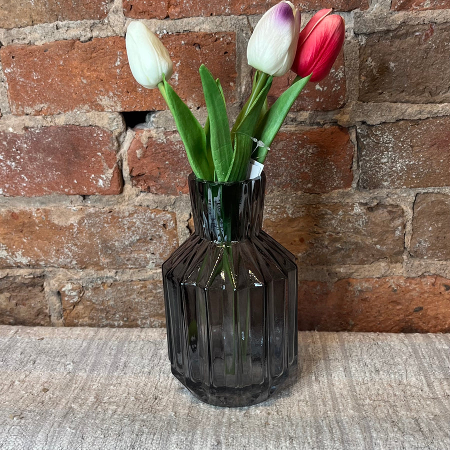 Black Ribbed Vase 6.5"