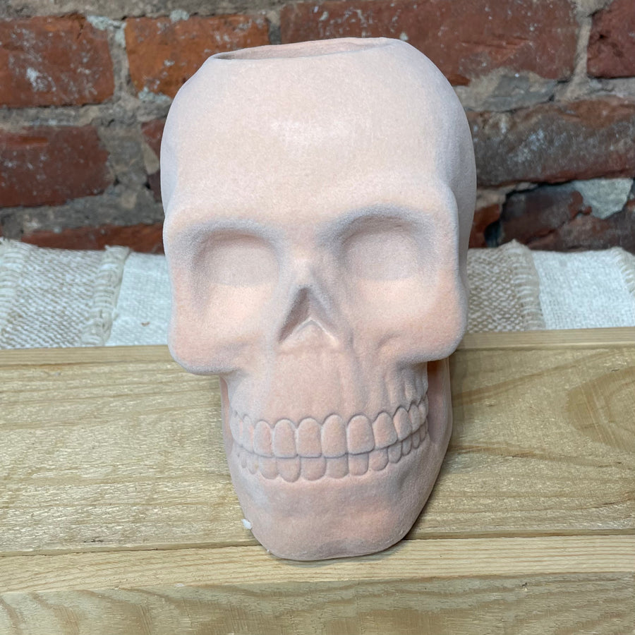 Resin Flocked Skull Container 6.75x6”