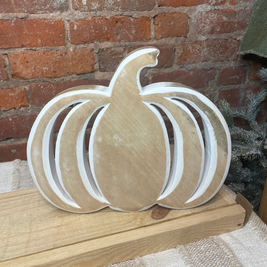 Wooden Whitewashed Pumpkin