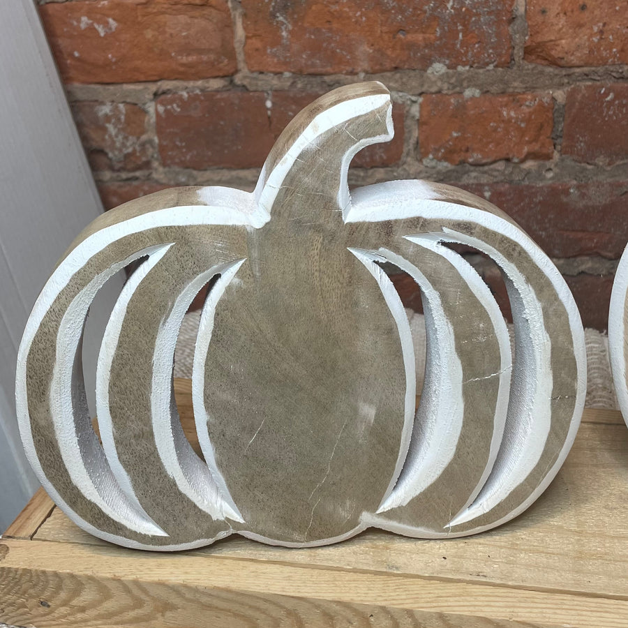 Wooden Whitewashed Pumpkin