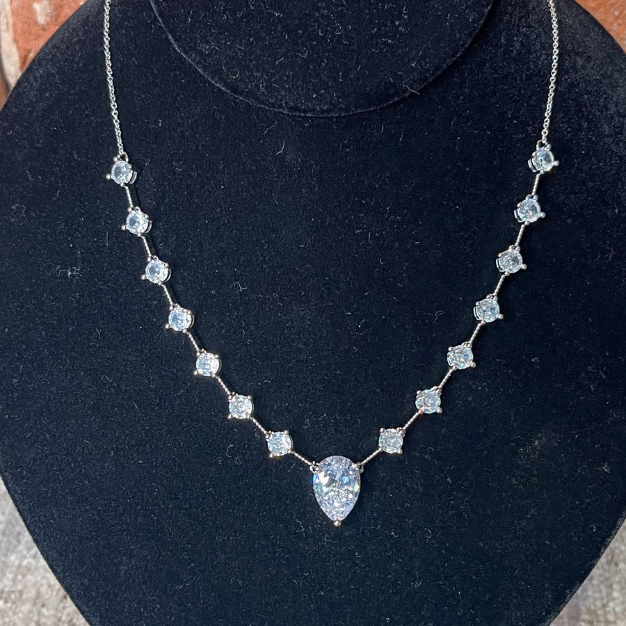 Silver Chain Necklace w/Crystal Stations