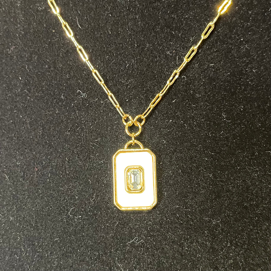 18k Gold Paperclip Chain Necklace w/Rectangle Pendant 15"