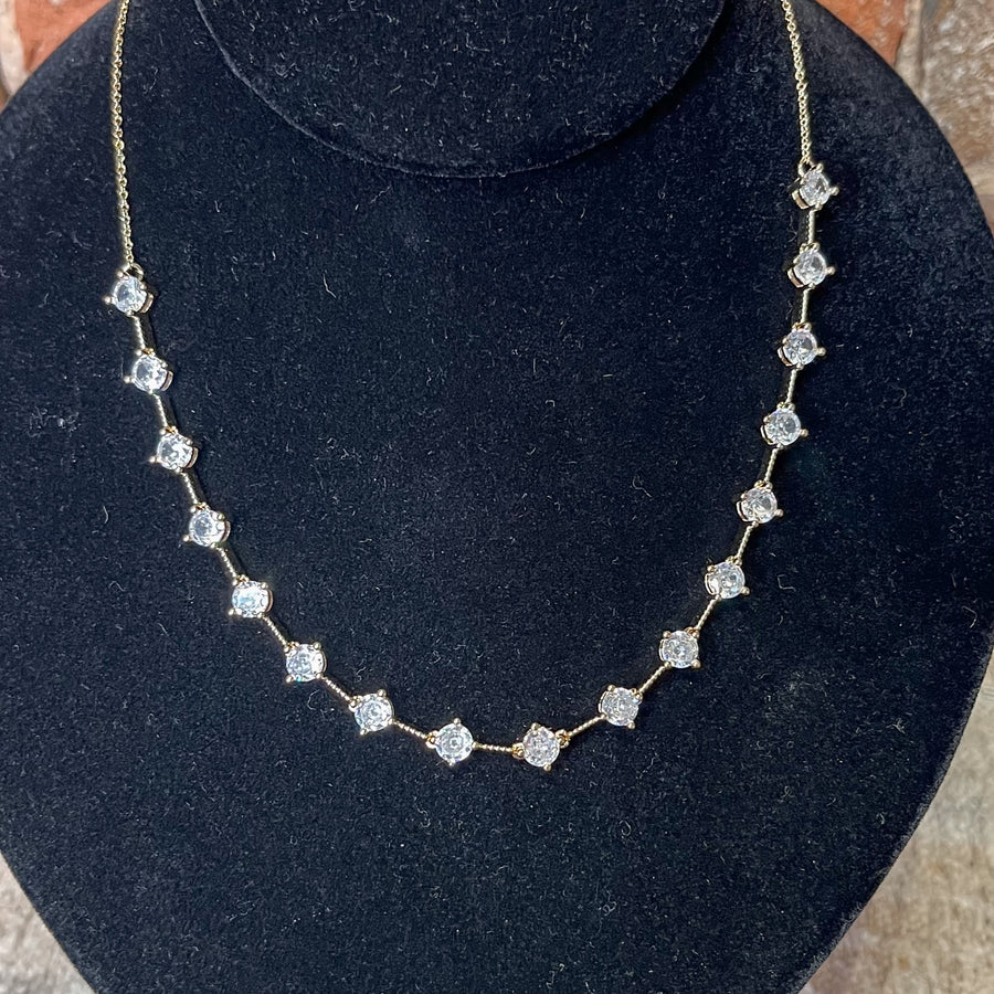 Gold Chain Necklace w/Crystal Round Stations