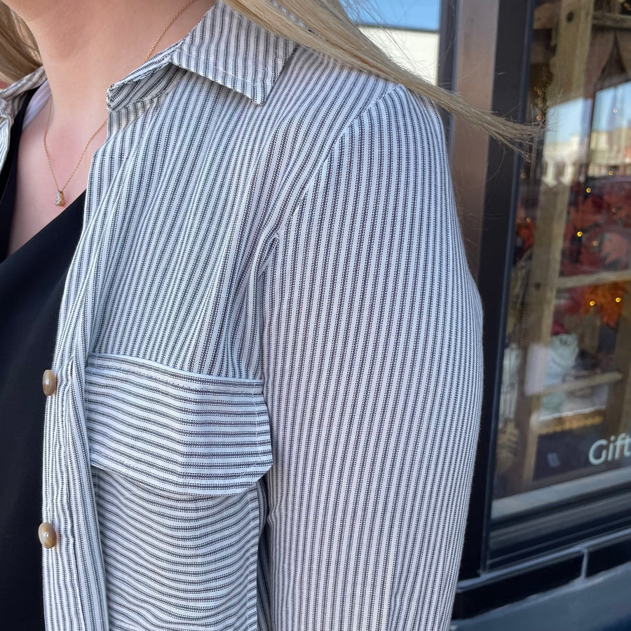 Striped Collared Button Down w/ Pockets