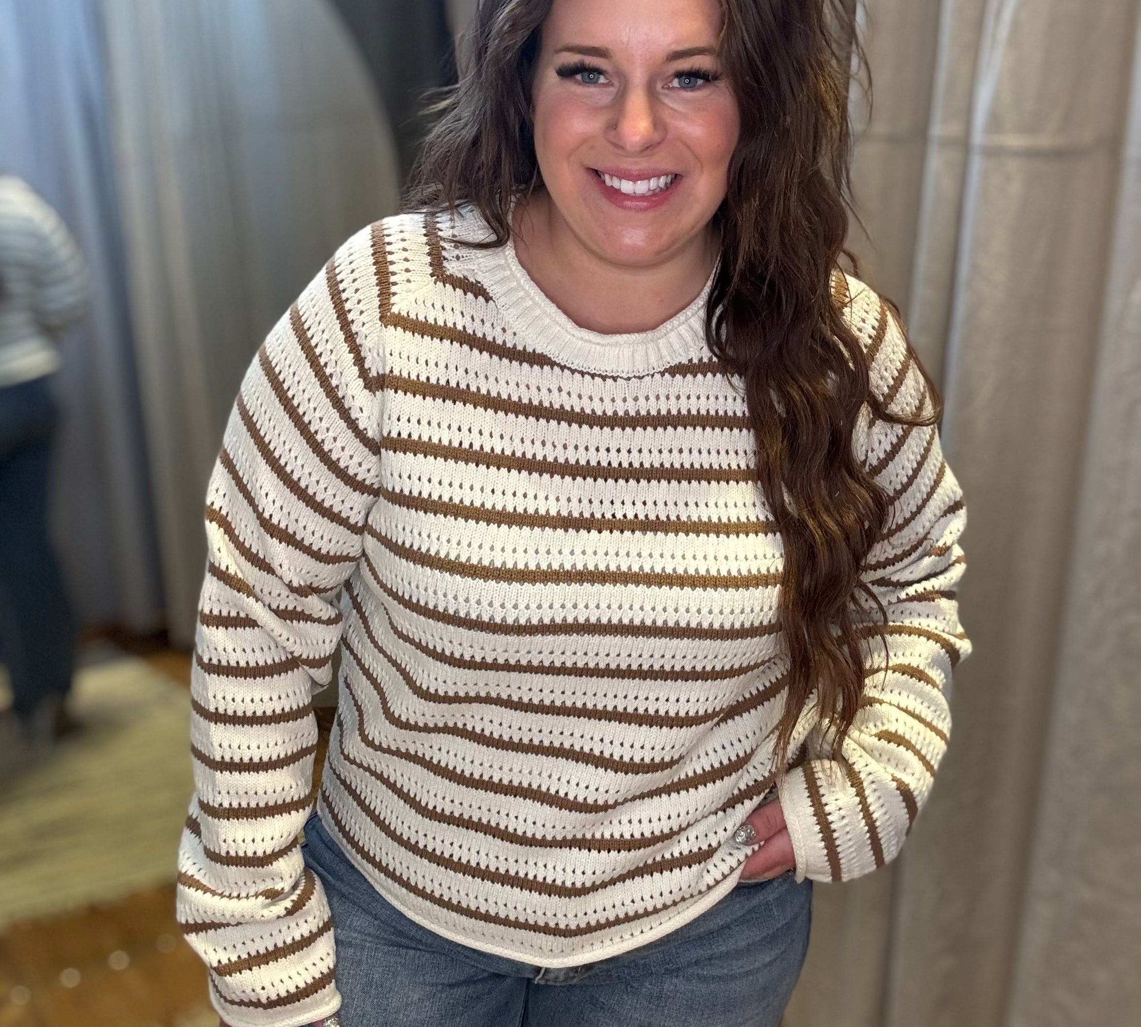 Plus Striped Round Neck Sweater