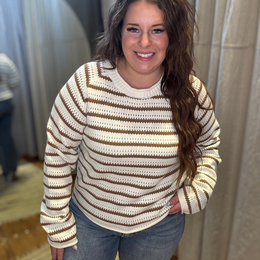 Plus Striped Round Neck Sweater