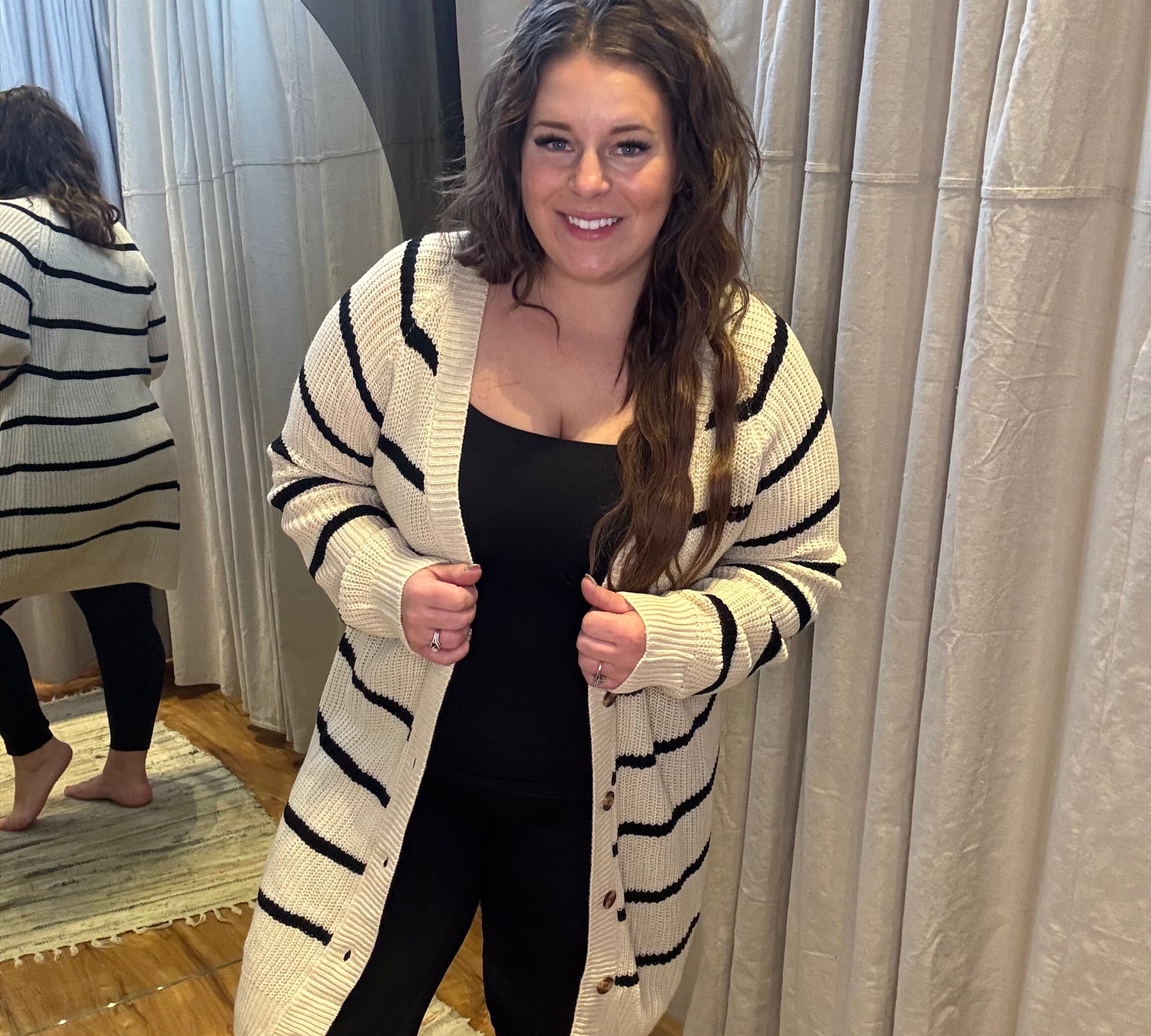 Cream/Black Stripe Sweater Cardigan