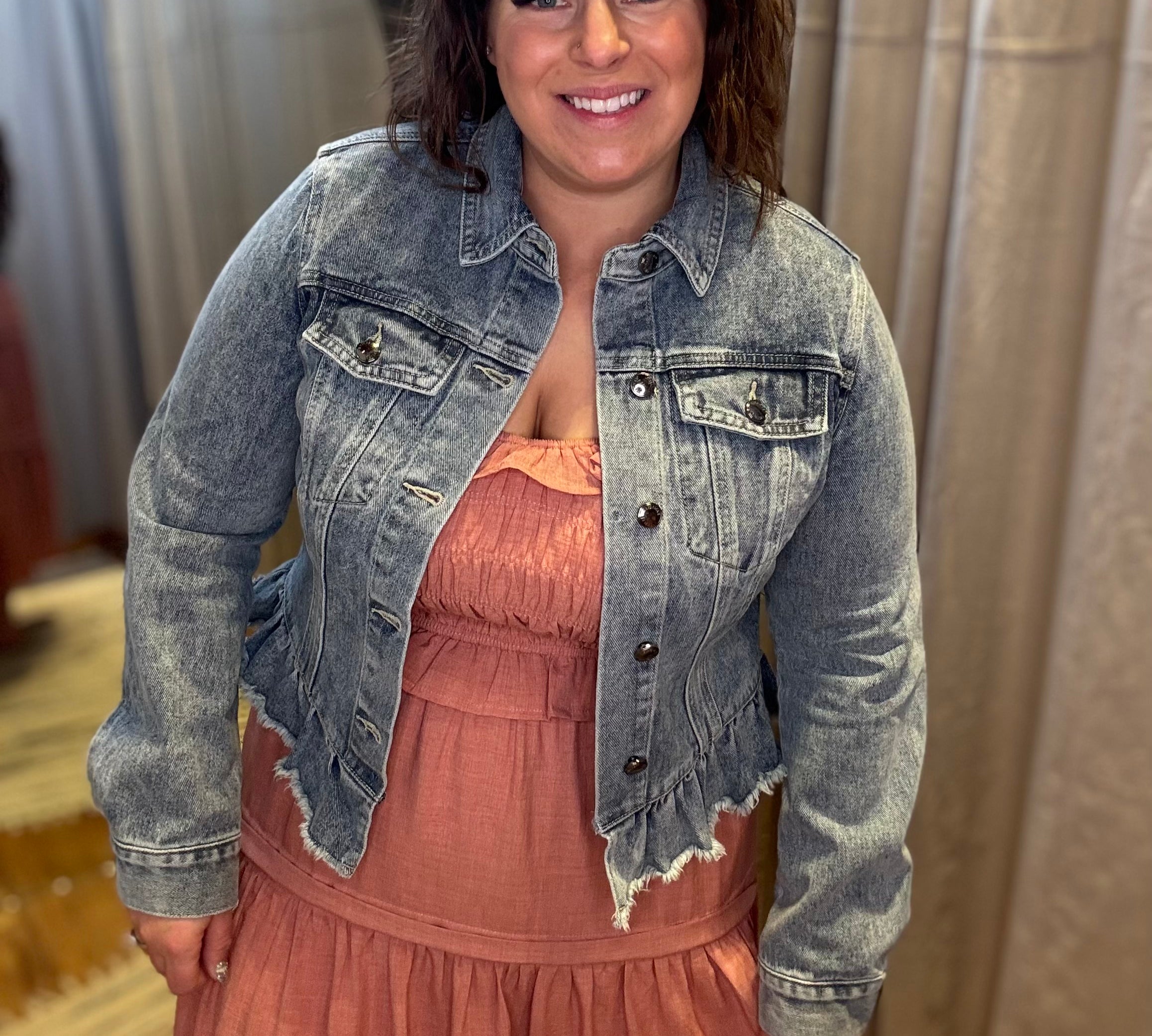 Ruffle Hem Denim Jacket