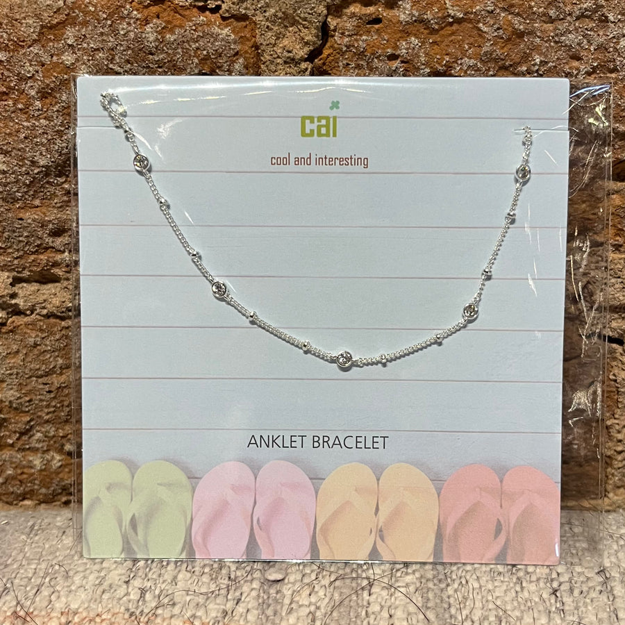 Silver Dainty & Dangle Clear Cz Anklet